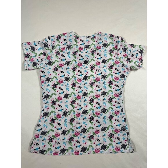 Scrubaid Scrub Top Women's white, hearts, birds and leaves Size M, V neck. - Picture 7 of 8